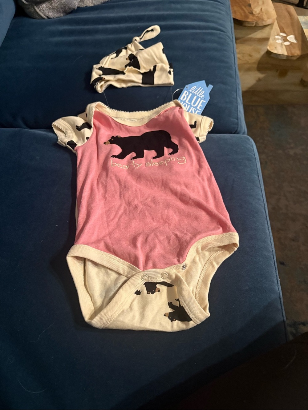 Pink & Cream Baby One-Piece with Bear Graphic